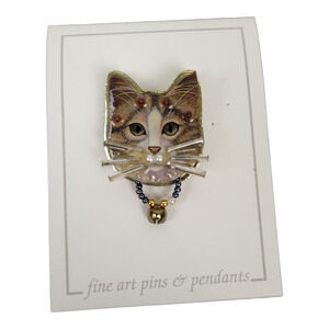 Vintage Bonnie Kondor 3D Cat Kitten Collar Brooch Fine Art Pin Mixed Media NEW